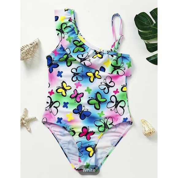 BEAUTY U - Girls Sz 5 - 6 Off-the-Shoulder Butterfly Swimsuit - Picture 3 of 10